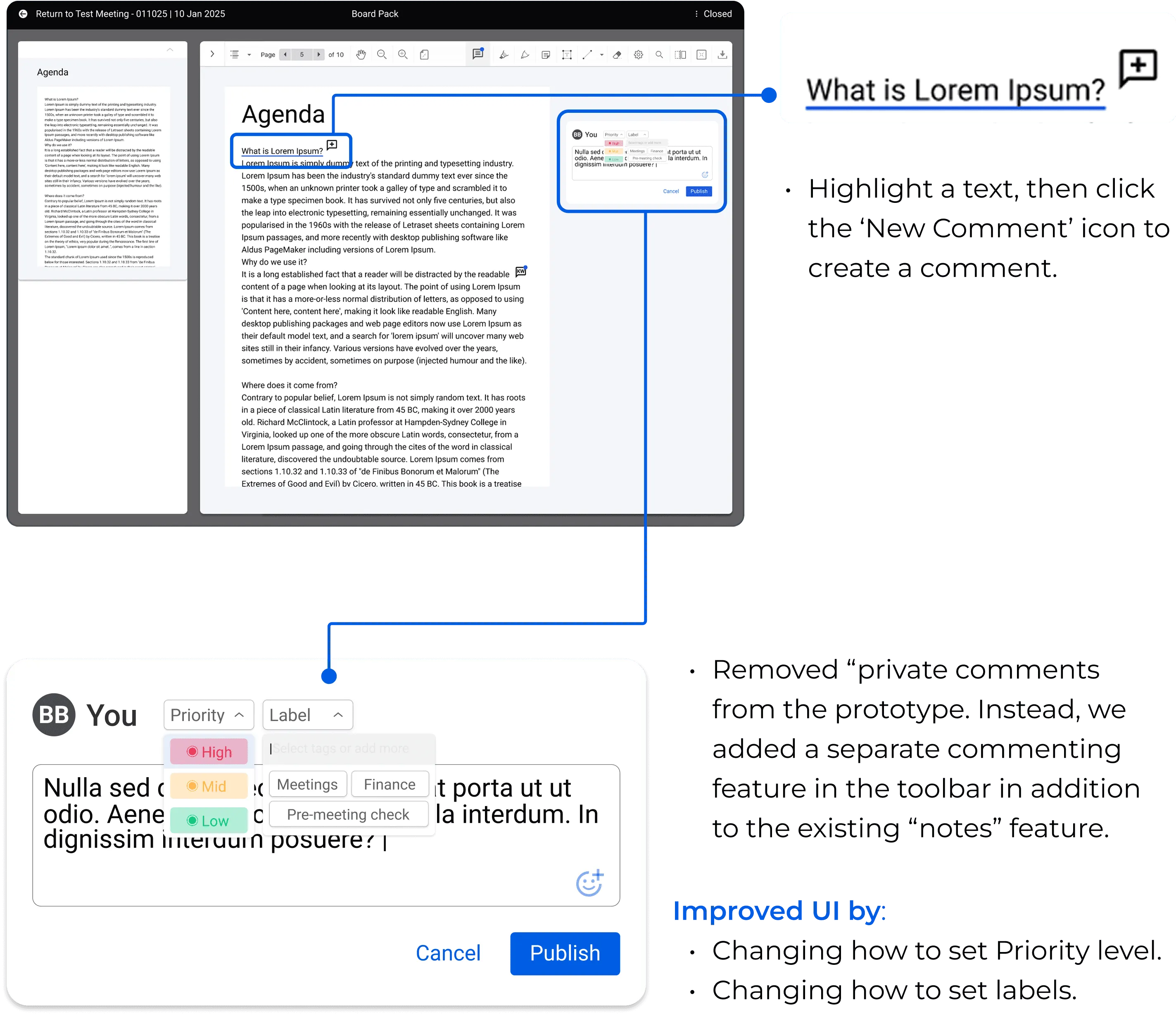 High-fidelity highlight to create new comment screen
