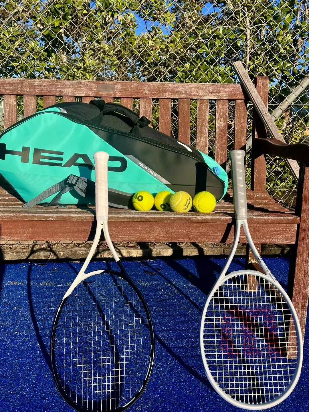 Tennis rackets and gear courtside