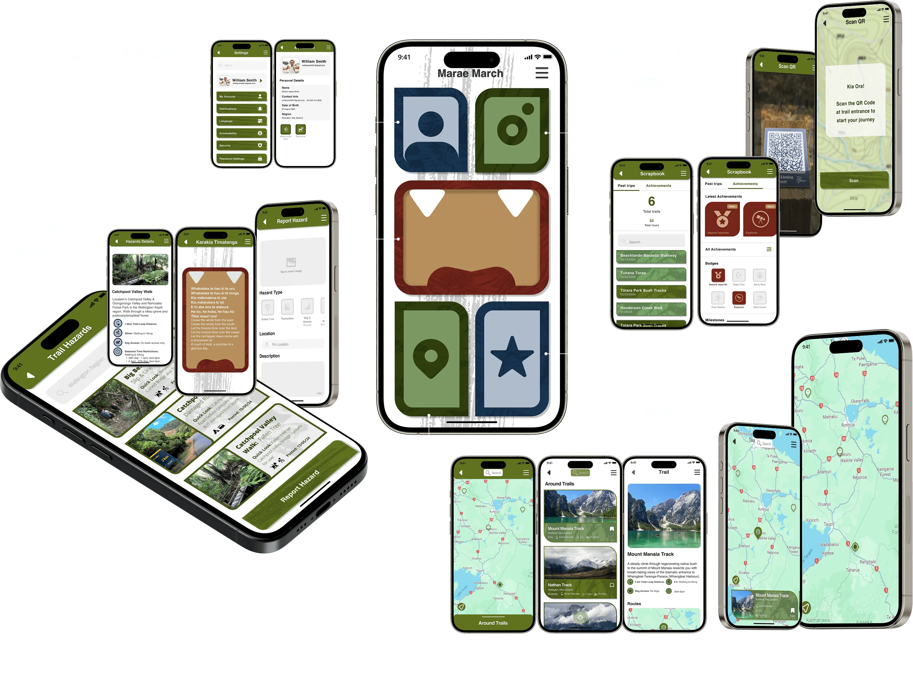 Marae March high-fidelity app screen architecture diagram