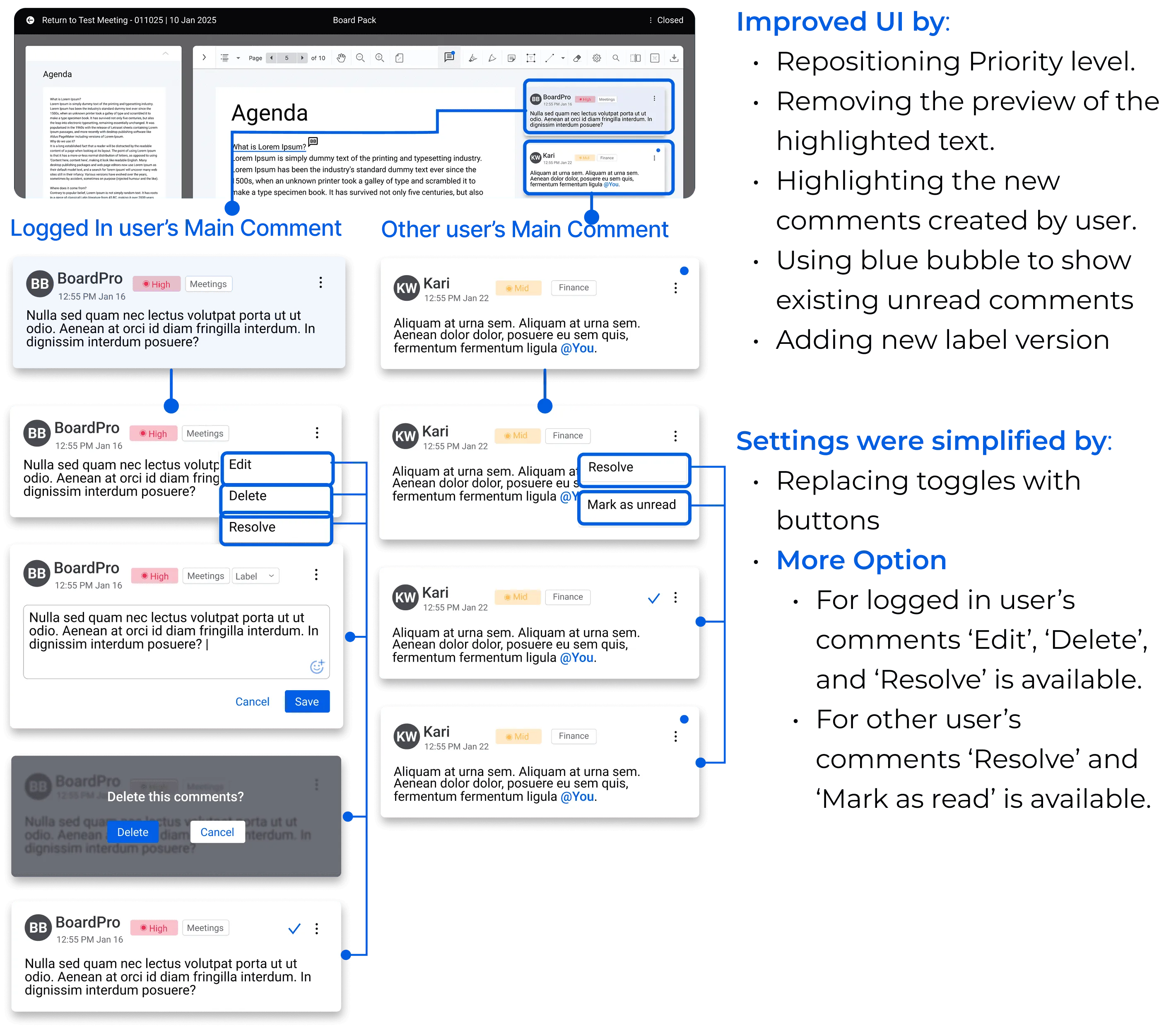 High-fidelity published comments screen