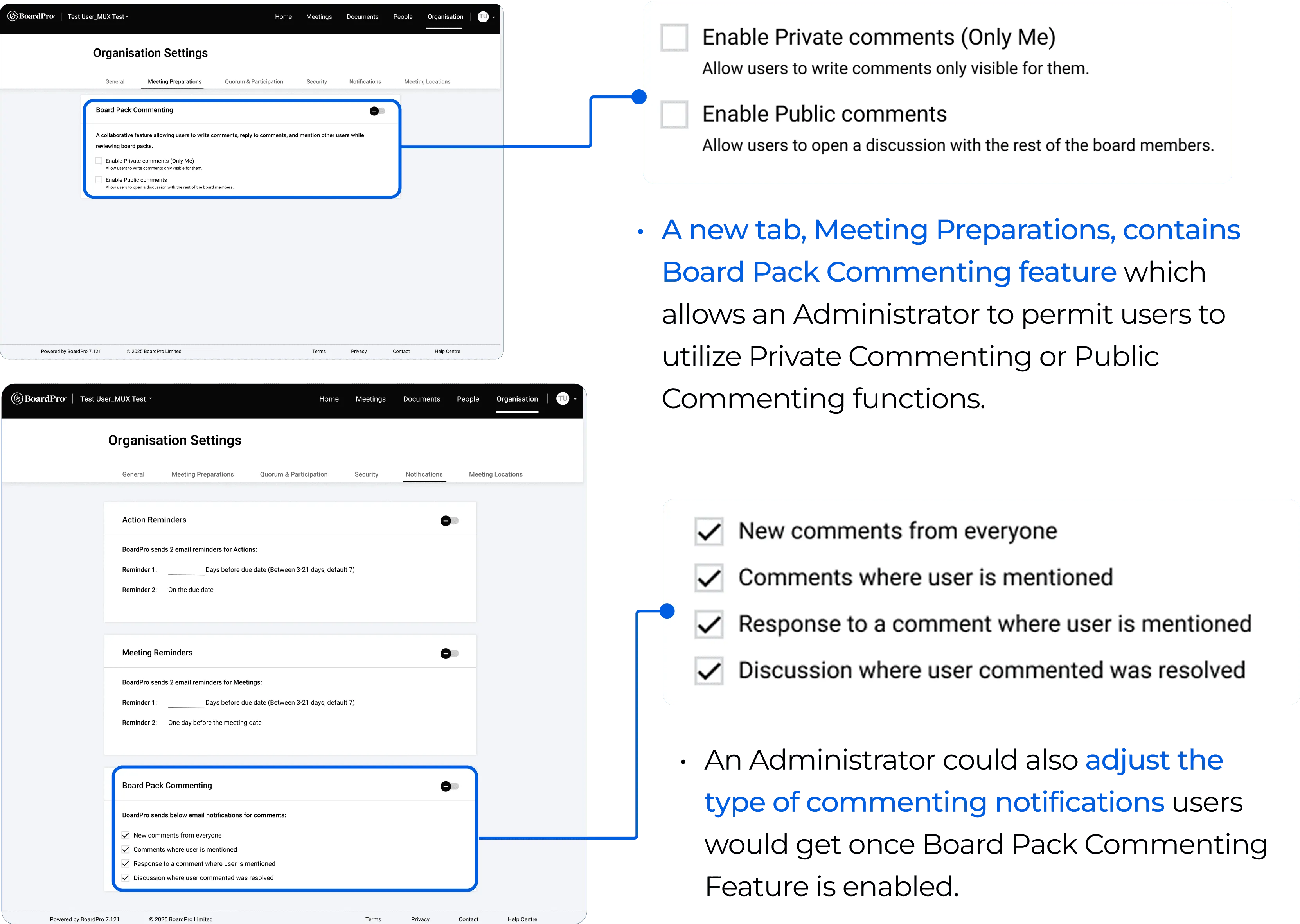 Low-fidelity organisation settings screen