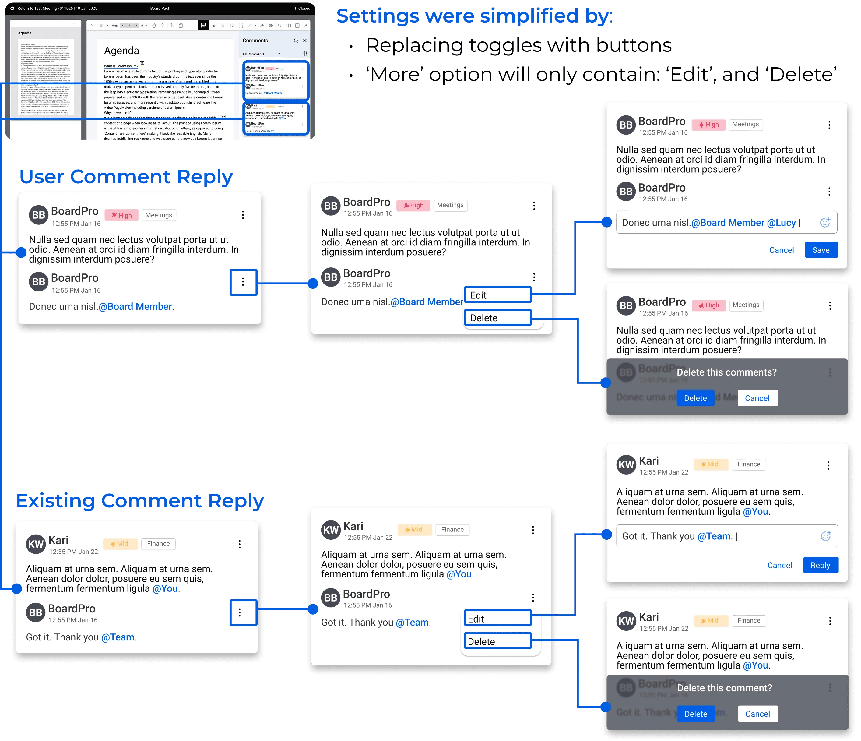 High-fidelity replies interaction screen