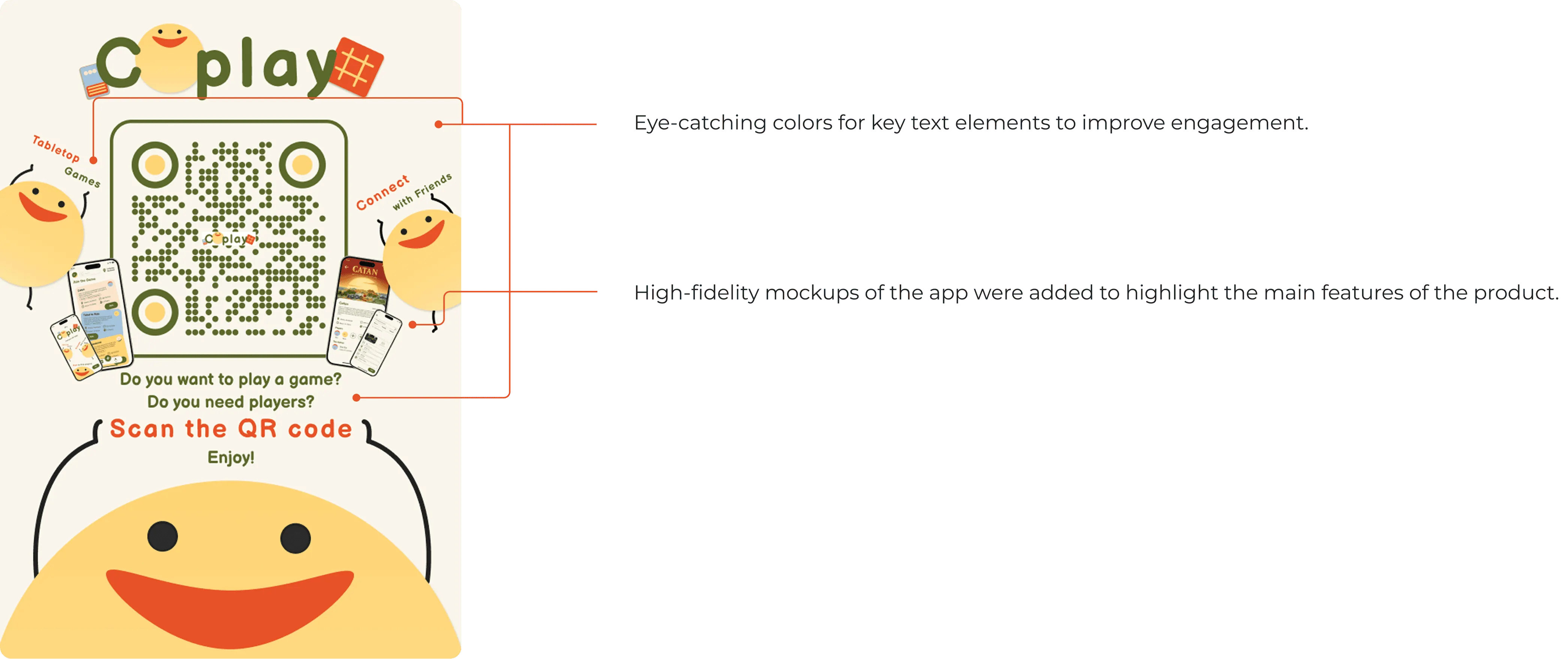 CoPlay poster iterations with visual design annotations