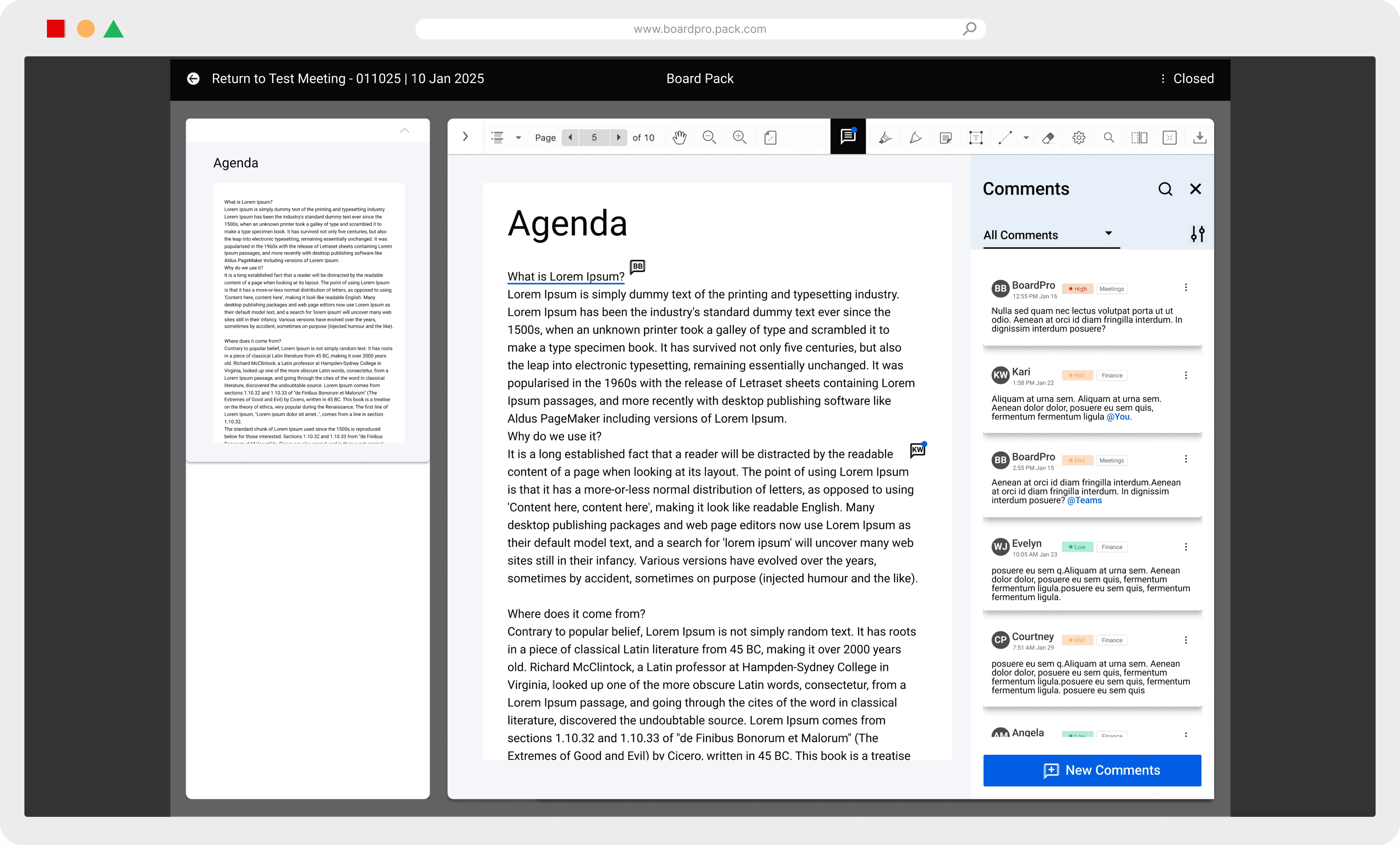 BoardPro agenda and comments preview